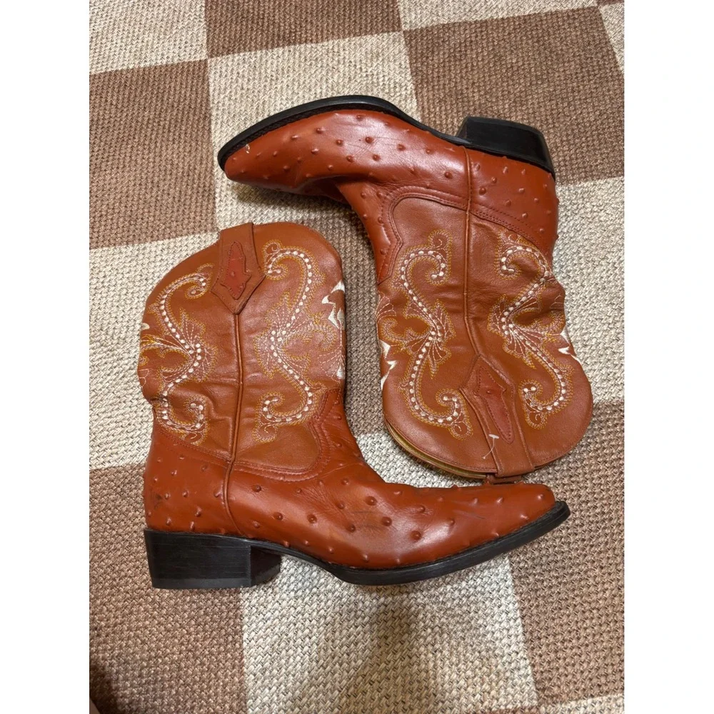 Running Horse Boots Brown Ostrich Print Leather Western Cowboy Boots Mens 11